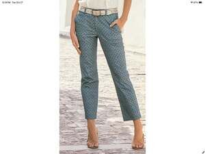 Peruvian Connection Birdseye Print Cropped Pants Cirrus Blue Womens Size Size 6
